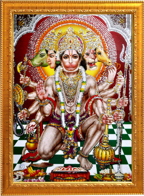 Sunframing Panchmukhi hanuman ji photo frame with laminated sheet . size [ 5x7 inch ] Religious Frame