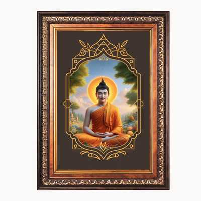 HitechMart Lord Gautam Buddha Color Photo 10x14 Inch Religious Frame