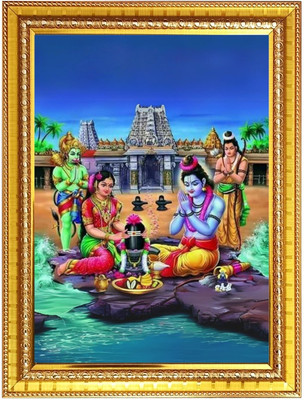 HitechMart Ram Sita Worshiping Shiva Lingam in rameshwaram Photo Frame 12x16 Inches Religious Frame