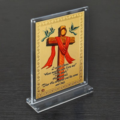 HAWAI Jesus Cross with Quote Photo Magnetic Acrylic Frame for Table Car Dashboard Religious Frame