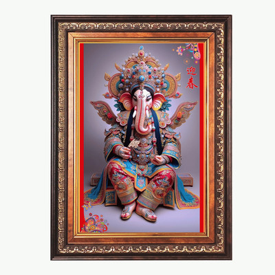 HitechMart Sri Ganesh Color Photo frame 10x14 Inch Religious Frame