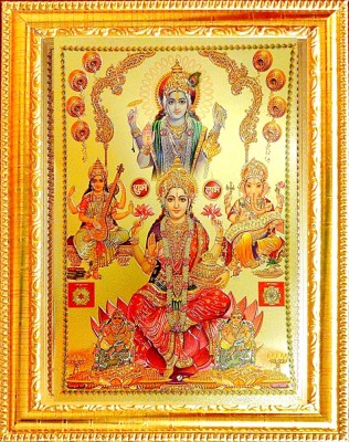 SUNINOW LAXMI GANESH SARASWATI WITH VISHNU JI Religious Frame