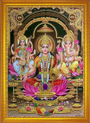 Stuthi Arts Laxmi ganesh saraswati ji Religious Frame