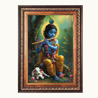 HitechMart Shri Krishna Color Photo 10x14 Inch Religious Frame