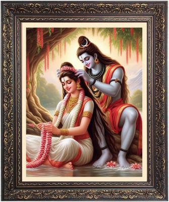 HitechMart Lord Shiv With Maa Parvati Religious Frame