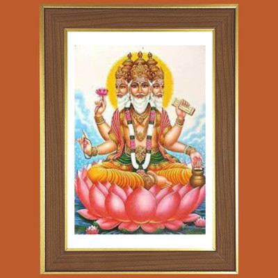 HitechMart Lord Brahma on Lotus Photo Frame 18x22 Inches Religious Frame