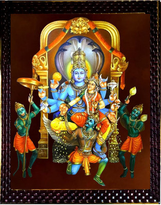FRAMTASTIC Lakshmi Narayan/Vishnu with Lakshmi Maa/Lord Vishnu on Garuda Photo Frame Religious Frame