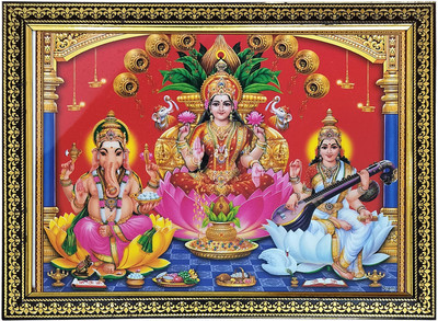 POOJA GHAR Maa Laxmi | Shree Ganesh | Devi Saraswati Religious Frame