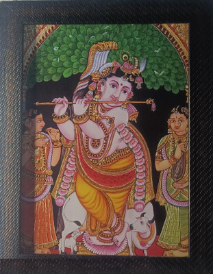 VGS MARKETINGS Flute Krishna with Bama and Rukmani Krishnan Religious Frame