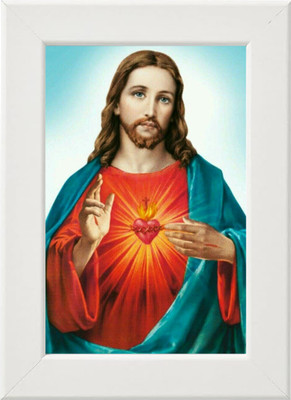 PY Creation Religious Photo Frame of Jesus with the Sacred Heart and hand raised in blessing Religious Frame
