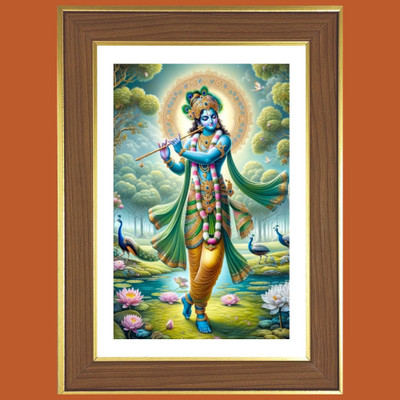 HitechMart Lord Krishna playing Murali Photo Frame 14x18 Inches Religious Frame