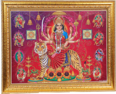 Dharmikk Goddess durga maa with 9 avtar religious wooden Photo Frame with Wall Hook Religious Frame