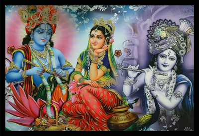 Mmory Beautiful Decorative Radha Krishna Wall Decor Art Painting Digital Reprint 9 inch x 12 inch Painting(With Frame)