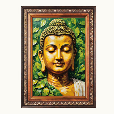 HitechMart Lord Gautam Buddha Color Photo frame 16x20 Inch Religious Frame