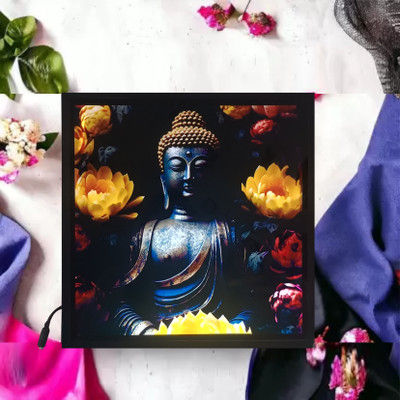 crystalsign Lord Buddha doing Meditation LED Photo 12x12 Inches Religious Frame