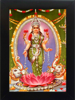 PY Creation Framed artwork of Hindu goddess Lakshmi with elephants and lotus flowers Religious Frame