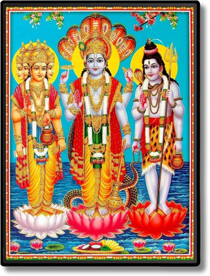 HitechMart Brahma Vishnu & Shiva Laminated Photo Religious Frame