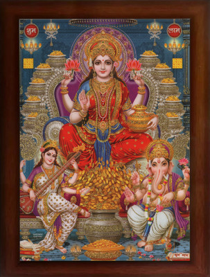 Craft Quest Laxmi Ganesh Saraswati photo frame for wall hanging (10x13 Inches) Religious Frame