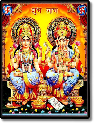 HitechMart Lakshmi & Ganesh Laminated Photo Religious Frame