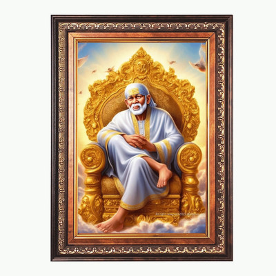 HitechMart Sri Sai Baba Color Photo frame 16x20 Inch Religious Frame