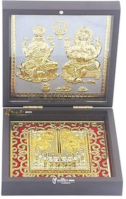 GoldGiftIdeas 24K Gold Plated Square Mahalakshmi Ganesha Photo Frame Religious Frame