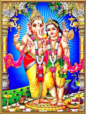 FRAMTASTIC Lord Ganesh With Lord Murugan Photo Frame | 8X10 Inches Religious Frame