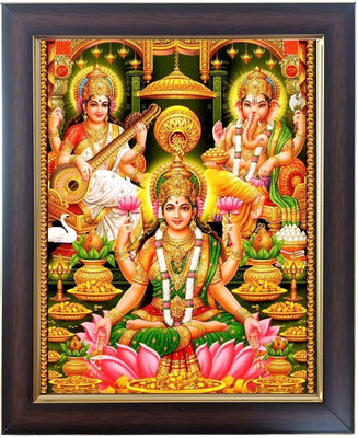 Hitech Hitech Sales Shri Laxmi Devi, Ganesha Ji & Ma Saraswati Devi Religious Frame