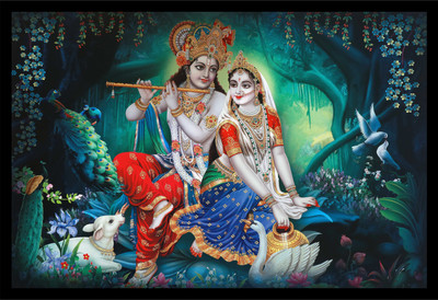 Mmory Radha Krishna Painting Digital Reprint 9 inch x 12 inch Painting(With Frame)