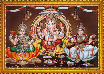 jog craft laxmi ji photo, laxmi ji panna, laxmi ganesh saraswati photo Religious Frame