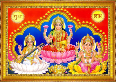 taani creations Laxmi Ganesh Saraswati Religious Frame