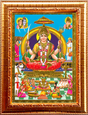 Deshkart SANTOSHI MATA GOLDEN PHOTO FRAME SMALL SIZE (6.5 X 8.5) INCH RECTANGULAR Religious Frame