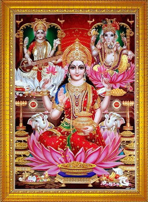 DropTopDecor Laxmi ganesh saraswati ji Religious Frame