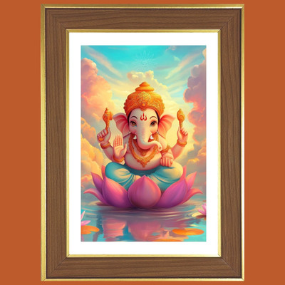 HitechMart Ganesha on lotus Photo Frame 16x20 Inches Religious Frame