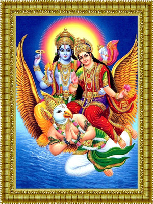 BISRAT CREATIONS Lord Vishnu and Goddess Lakshmi on Garuda Photo Frame 10 inch/13.5 inch Religious Frame