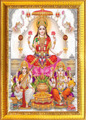 themarusthal MAA LAXMIJI, GANESHJI, SARASWATIJI HIGH QUALITY PHOTO FRAME Religious Frame