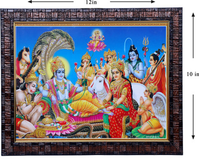Dharmikk Lord Vishnu Laxmi Ji Photo Frame (Size 10x12Inch) Laminated Wooden Boundaries Religious Frame