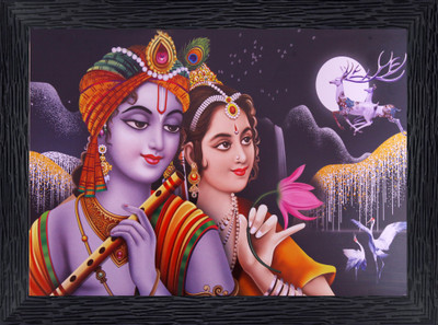 BISRAT CREATIONS Krishna radha photo frame | size=10 inch /14 inch Digital Reprint 14 inch x 10 inch Painting(With Frame)