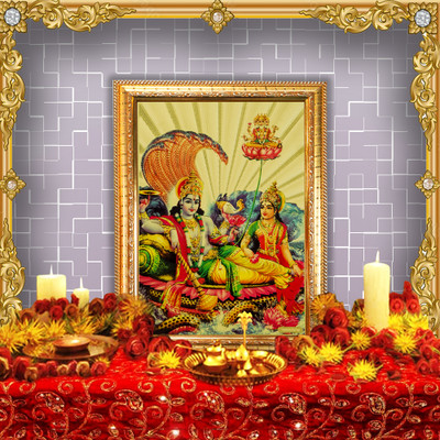 HAWAI Lakshmi Narayan/Vishnu With Lakshmi Mata Wall Frame for Home,Office Pooja Room Religious Frame