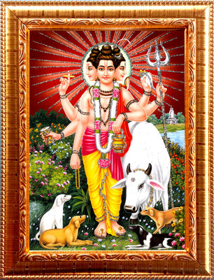 Deshkart DATTATREYA DEV GOLDEN PHOTO FRAME SMALL SIZE (6.5 X 8.5) INCH RECTANGULAR Religious Frame