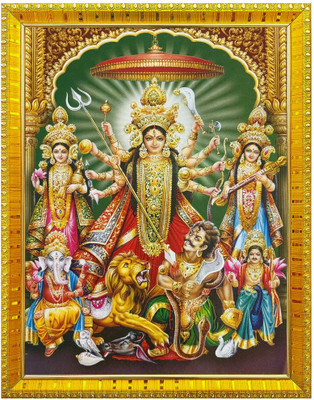 koshtak Durga Ambe Mahishasura Mardini Photo Frame With Lamination For Home Puja Room Religious Frame