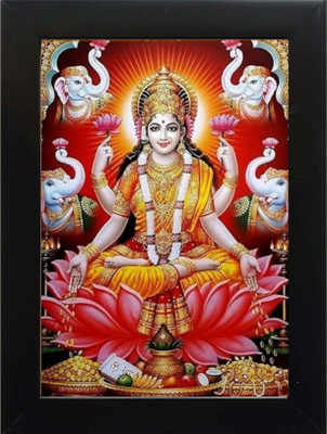 PY Creation Framed artwork of Hindu goddess Lakshmi seated on a lotus with elephants Religious Frame