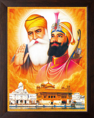 LVY Arts Guru Nanak Dev ji with Golden Temple Digital Reprint 10 inch x 8 inch Painting(With Frame)