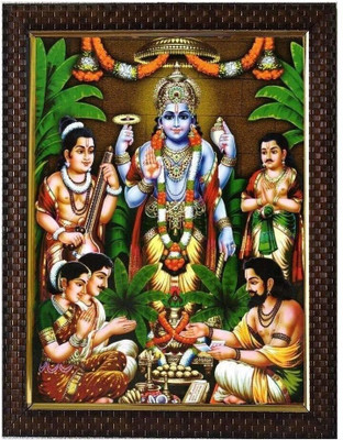 VJ ENTERPRISES Lord Satyanarayana / Satyanarayan Swamy Photo Frame for Pooja Room Religious Frame