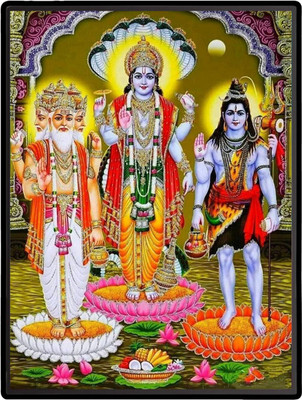 HitechMart Brahma Vishnu Shiva Laminated Photo Religious Frame