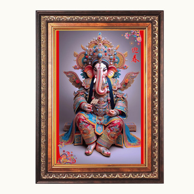 HitechMart Sri Ganesh Color Photo 10x14 Inch Religious Frame