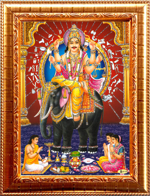 Deshkart VISWAKARMA GOLDEN PHOTO FRAME SMALL SIZE (6.5 X 8.5) INCH RECTANGULAR Religious Frame