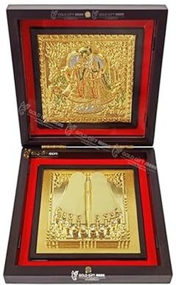 GoldGiftIdeas 24K Gold Plated Radha Krishna Photo Frame with Charan Paduka Box (Square) Religious Frame