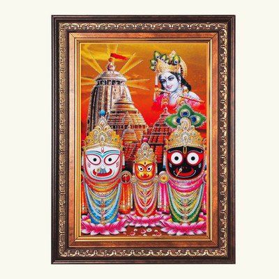 HitechMart Sri Jagannath Subhadra Balaram Color Photo 10x14 Inch Religious Frame