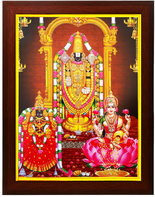 Zig Zag Lord Sri Tirupati Venkateshwara Swamy with Padmavati & Lakshmi Devi Religious Frame