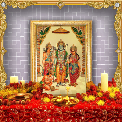 HAWAI Ram Darbar Ram Sita Laxman Hanuman Ji Wall Hanging Wood Photo Frame(10.5 X 10In) Religious Frame